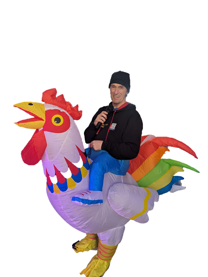 Mr Sunday Lunch, the inflatable cockerel used for children's party games