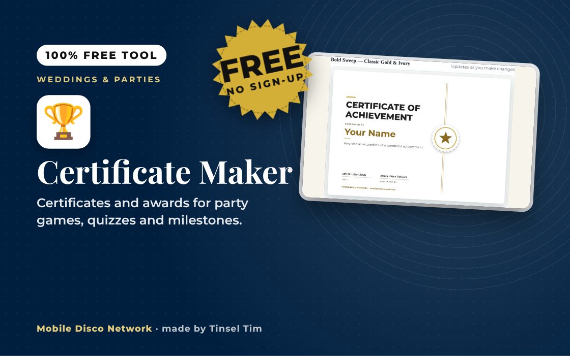 Free certificate maker showing a party award certificate