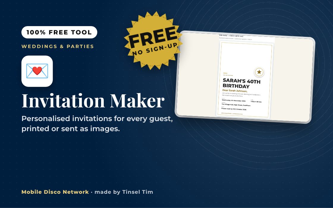 Party invitation maker with a personalised invitation for each guest