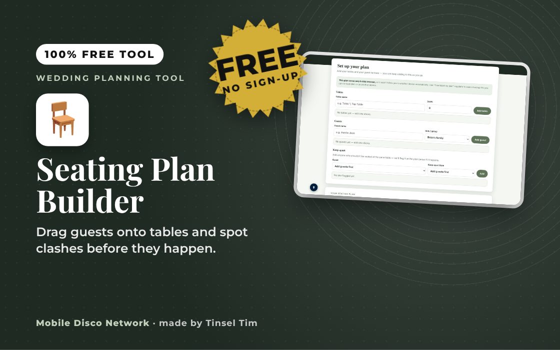 Wedding seating plan builder with guests dragged onto tables