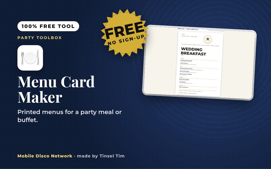 Menu Card Maker: free tool from Mobile Disco Network