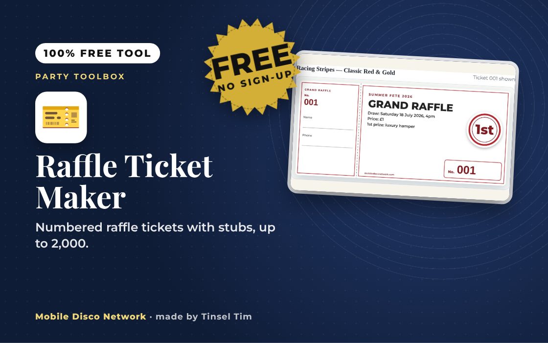 Raffle Ticket Maker: free tool from Mobile Disco Network
