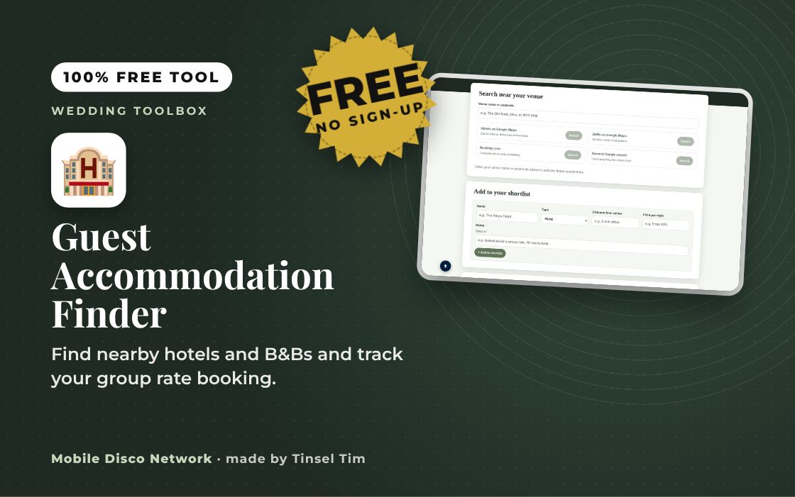 Guest Accommodation Finder: free tool from Mobile Disco Network