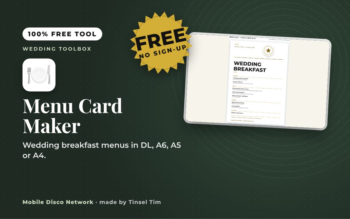 Menu Card Maker: free tool from Mobile Disco Network
