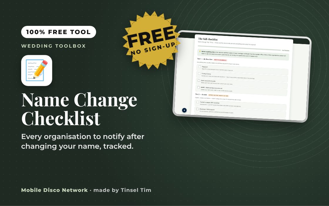 Name Change Checklist: free tool from Mobile Disco Network