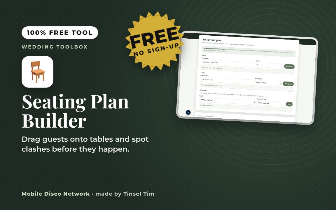 Seating Plan Builder: free tool from Mobile Disco Network