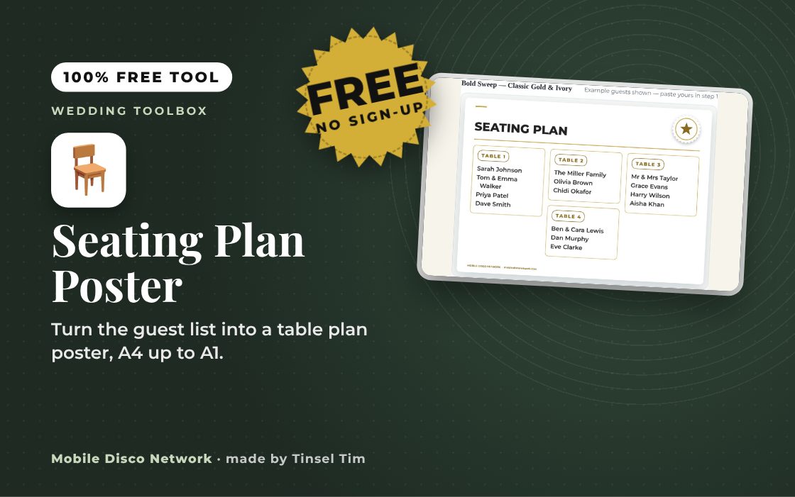 Seating Plan Poster: free tool from Mobile Disco Network