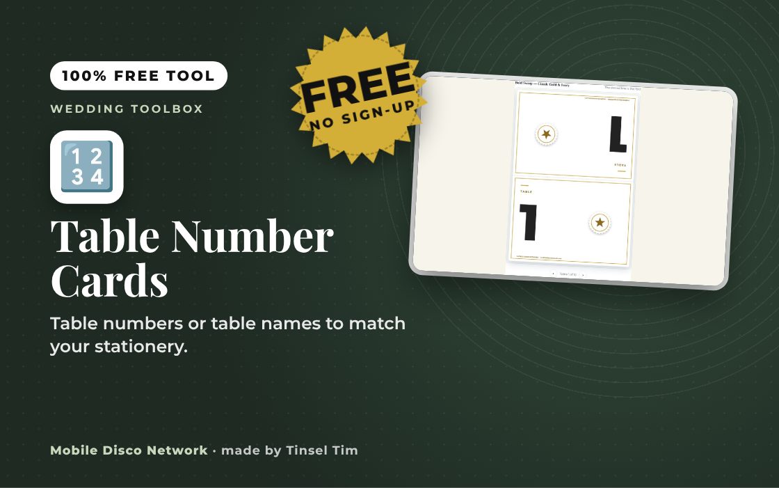 Table Number Cards: free tool from Mobile Disco Network