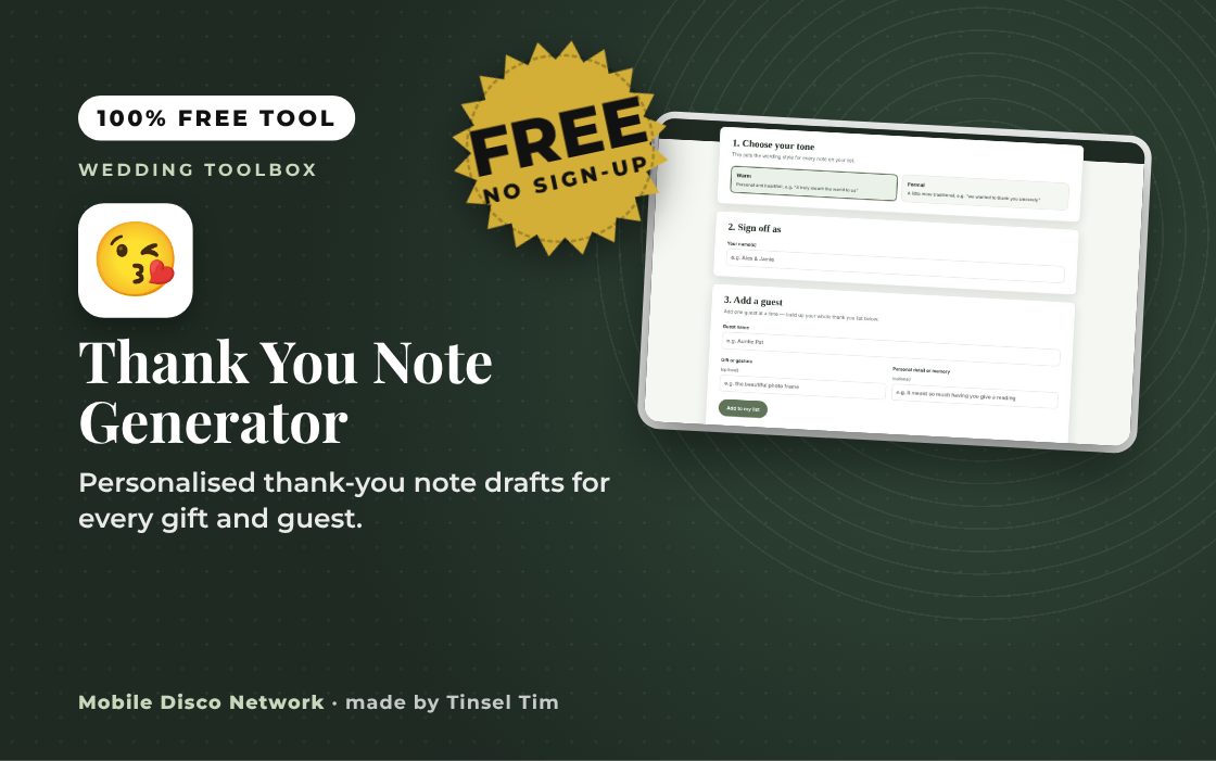 Thank You Note Generator: free tool from Mobile Disco Network