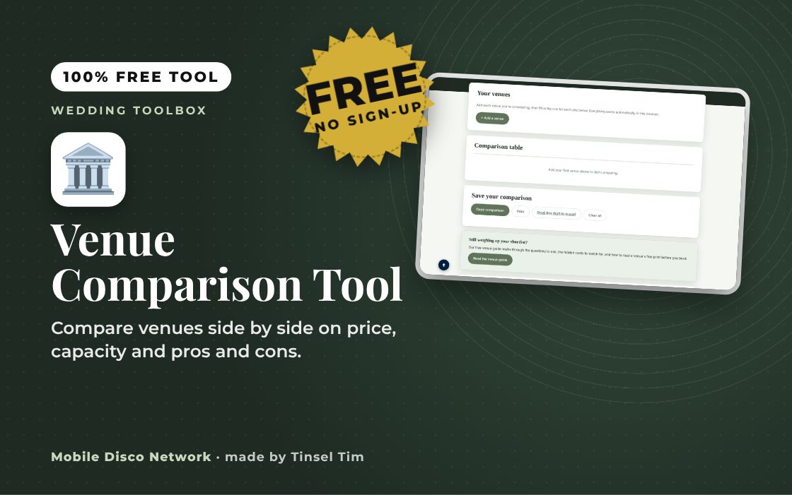 Venue Comparison Tool: free tool from Mobile Disco Network