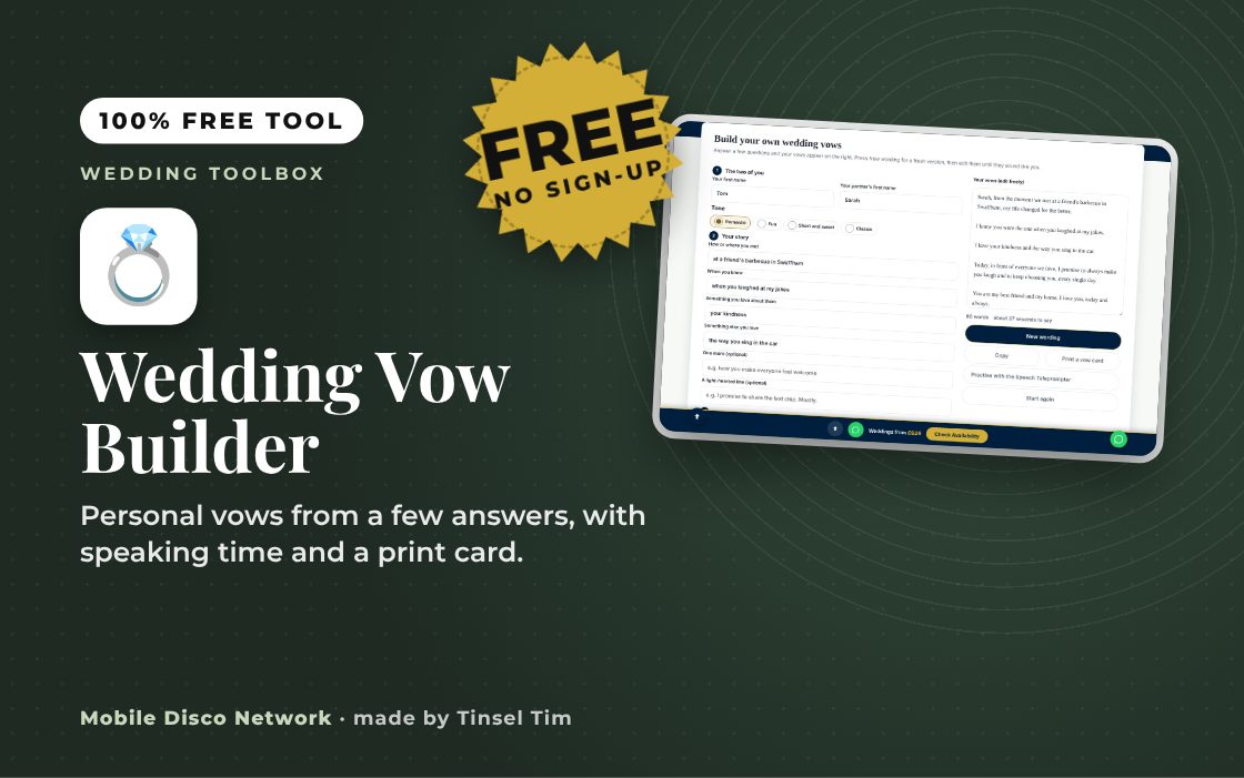Wedding Vow Builder: free tool from Mobile Disco Network